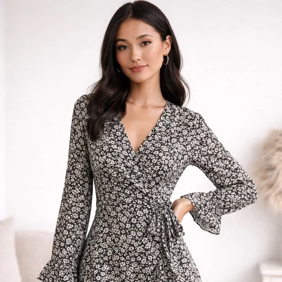 Abercrombie & Fitch Black Floral Long Sleeve Dress - Picture 9 of 9